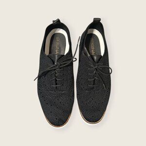 Cole Haan ZERØGRAND Knit Wingtip Oxfords 7 Black Work Preppy Travel Casual EUC